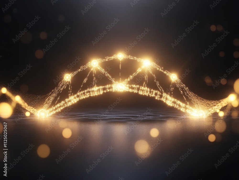 Poster a luminous bridge made of shimmering lights, creating a dynamic wave-like structure against a dark b