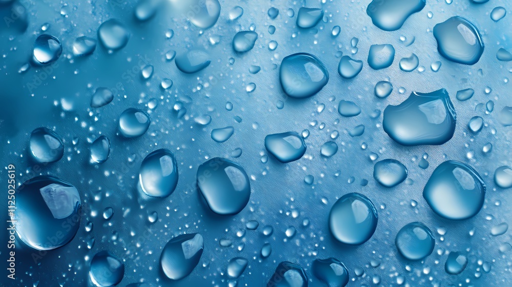 Poster close-up of vibrant blue water droplets on a smooth surface, creating a refreshing and calming effec
