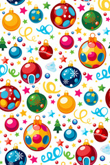Vintage seamless pattern with Christmas balls and Christmas tree branches. Limited color palette suitable for any type of printing