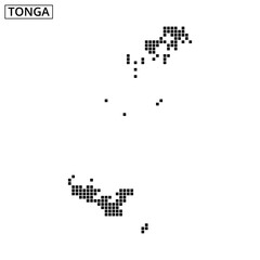 Map outline of Tonga composed of dot patterns showcases island geography