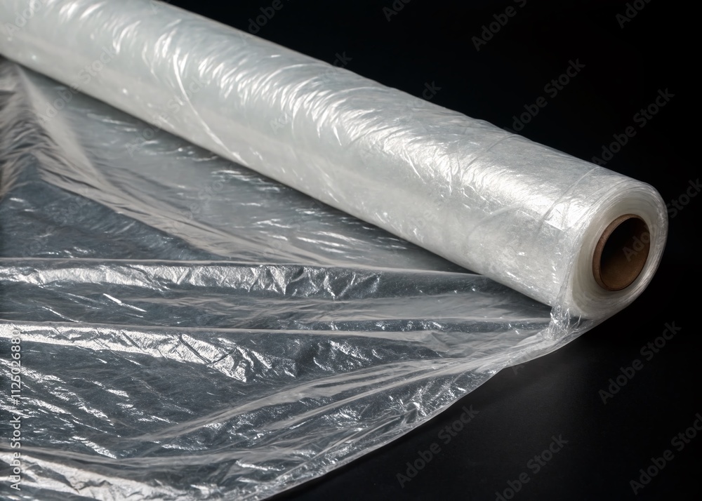 Poster close-up of plastic wrap on a black background creating a clean blank texture for branding mock-up, 