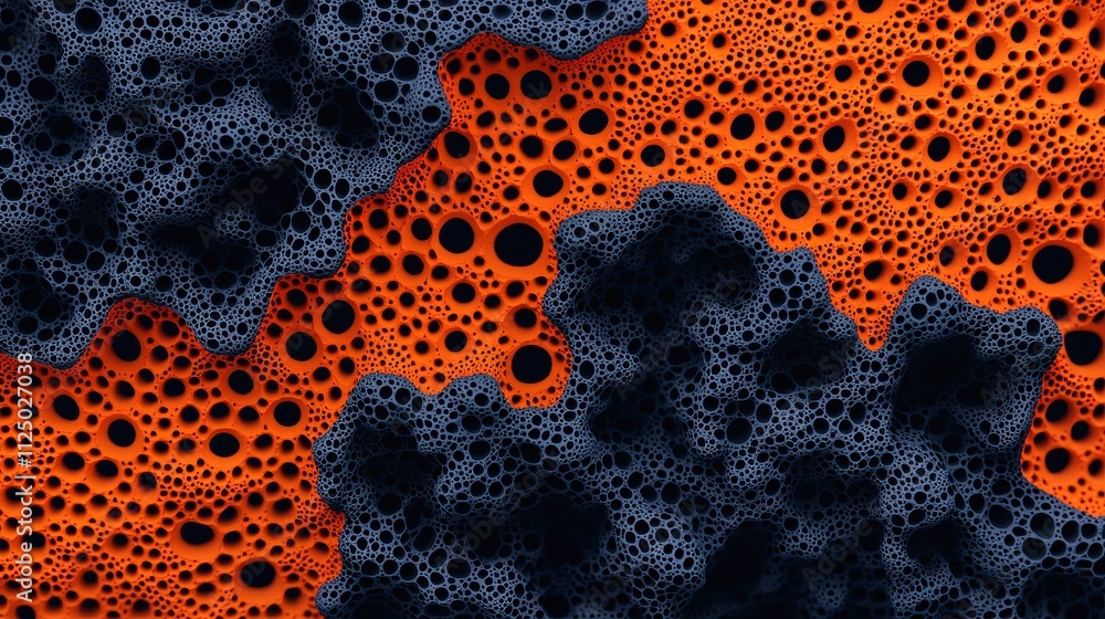 Aufkleber abstract texture with black and orange bubbles and foam patterns for creative backgrounds