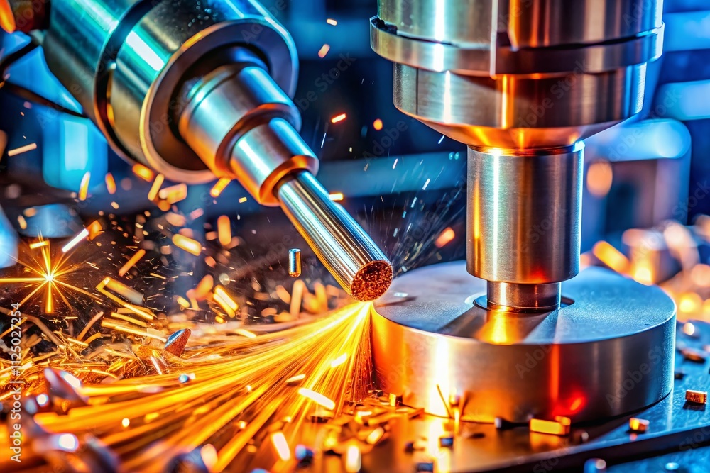 Aufkleber close-up of precision machining process featuring shape-cutting end mill tool engaged in metalworkin