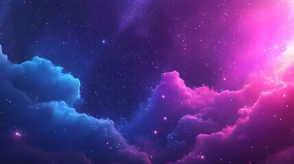 Obraz premium Vibrant cosmic scene featuring purple and blue clouds with twinkling stars, creating a dreamy atmosphere.