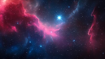 Fototapeta premium A vibrant cosmic landscape showcasing swirling nebulae in shades of pink and blue, illuminated by distant stars.