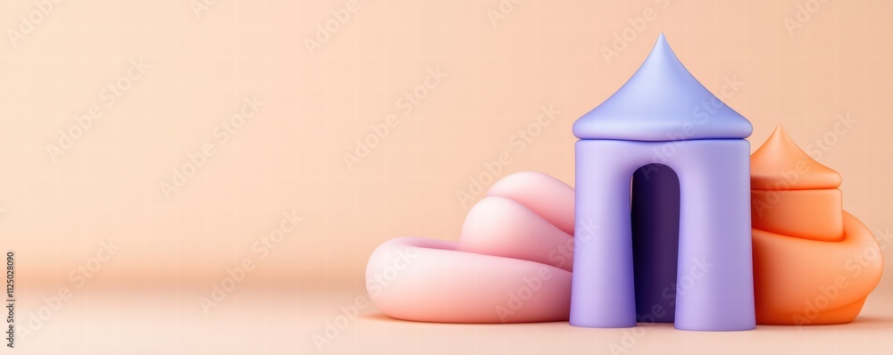 Poster colorful abstract shapes resembling playful structures on a soft background, perfect for creative de