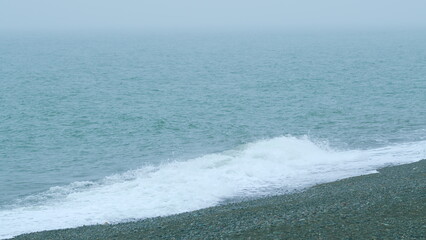 Fototapeta premium Sea Background Dissolving In The Fog. Abstract Landscape Of The Sea With Fog. Slow motion.