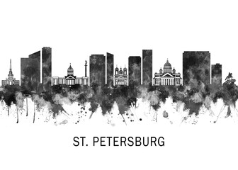 Obraz premium St. Petersburg Russia BW, cityscape landscape watercolor abstract painting splash travel art illustration graphic design urban art modern downtown