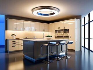 Modern Kitchen Design With Island And Bar Stools