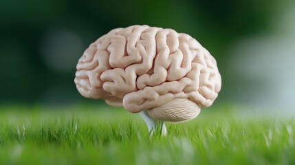 A surreal depiction of a brain growing from the ground.