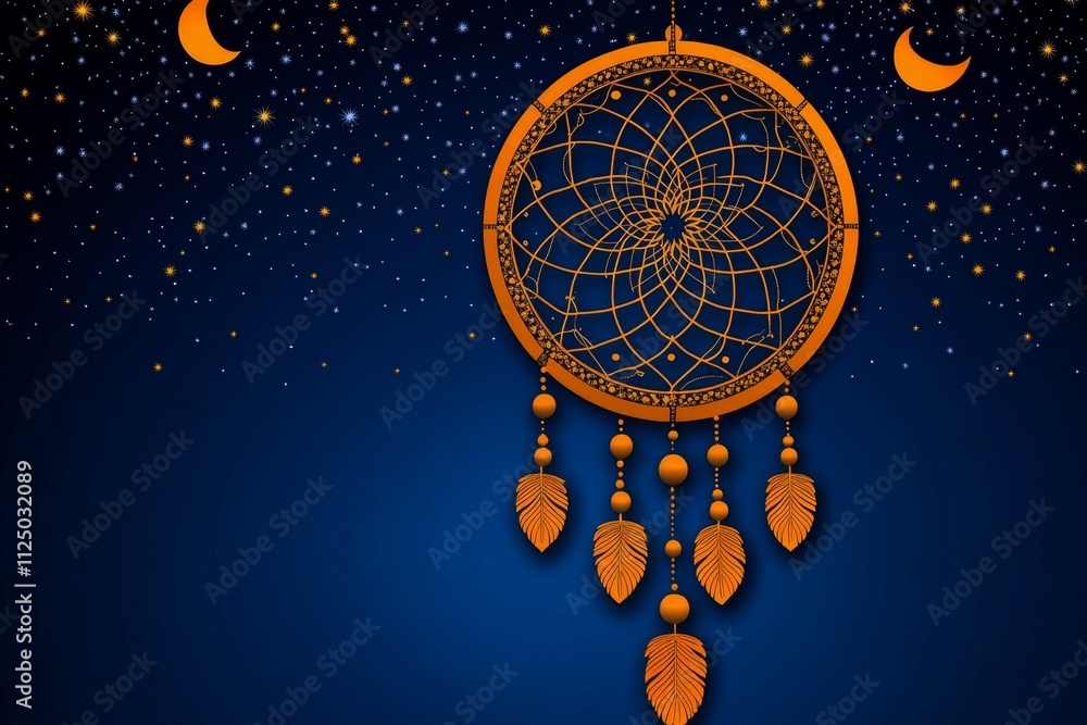 Poster a flat vector of a dreamcatcher with clean geometric shapes and soft gradients, symbolizing tranquil