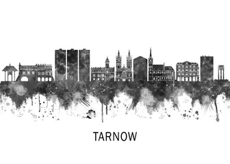 Obraz premium Tarnow Poland Skyline BW, cityscape landscape watercolor abstract painting splash travel art illustration graphic design urban art modern downtown