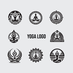 Obraz premium Black and white bundle yoga silhouette logo design