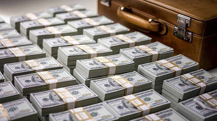 Series of bundles of banknotes, U.S. dollars