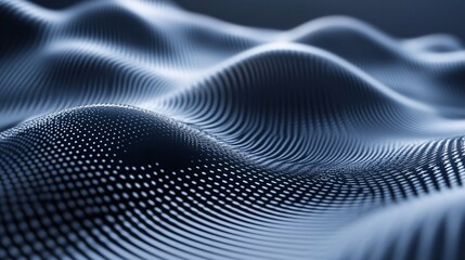 Abstract particles forming wavy surface with depth of field