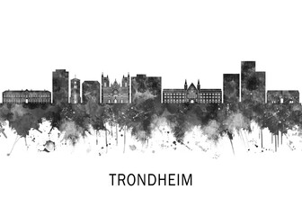 Obraz premium Trondheim Norway Skyline BW, cityscape landscape watercolor abstract painting splash travel art illustration graphic design urban art modern downtown