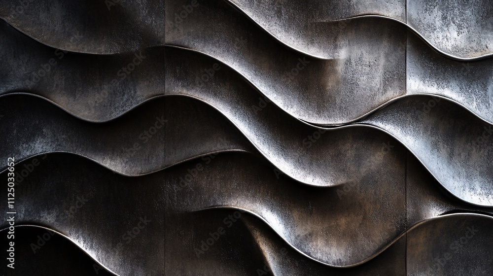 Aufkleber Wavy metal surface creating an abstract pattern with light and shadow