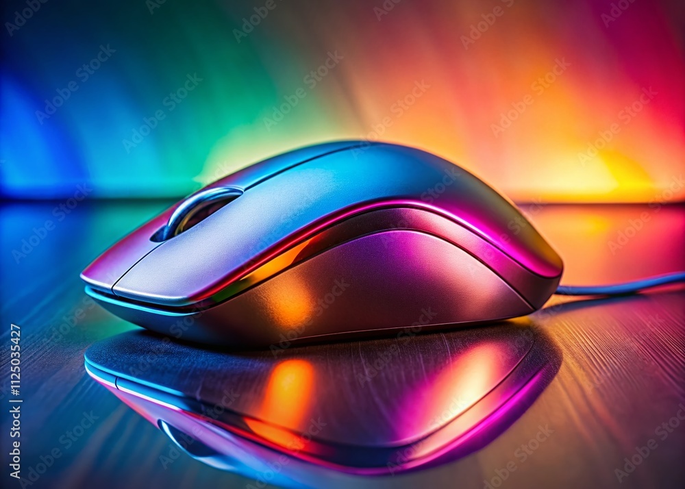 Poster close-up portrait of a computer mouse on a stylish desk with a minimalist background and soft lighti