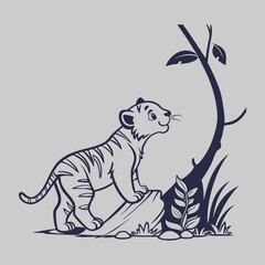 tiger kid line art and illustration