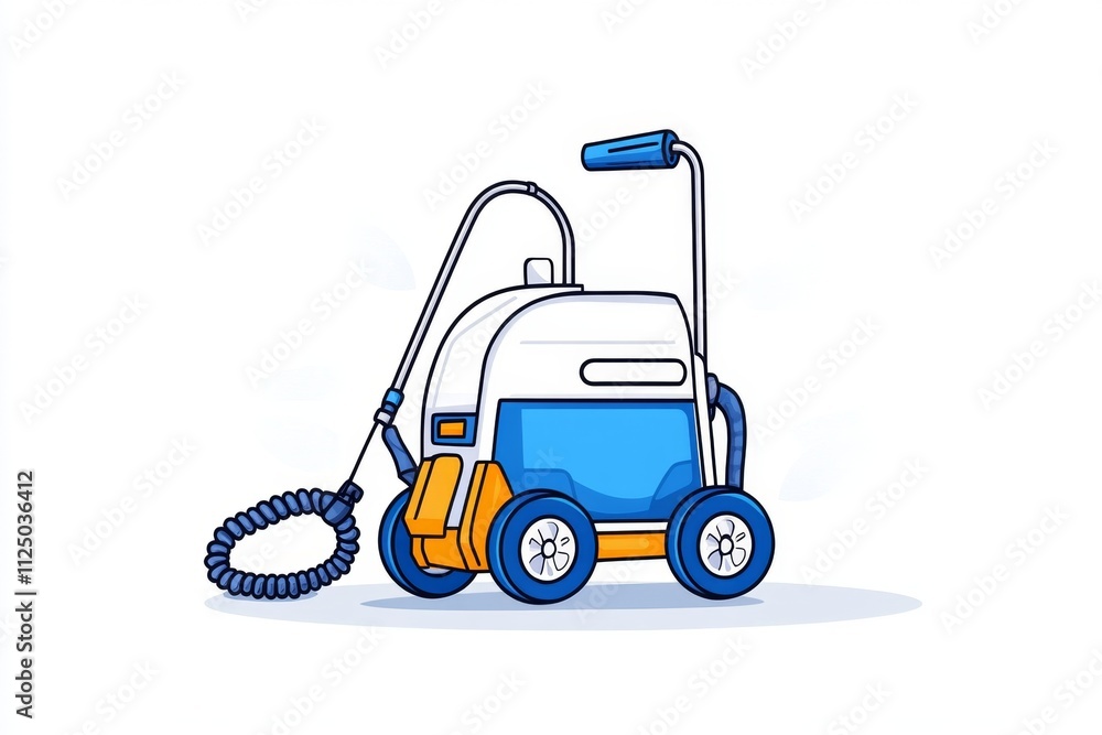 Aufkleber a minimalist flat design of an air compressor with a coiled hose, illustrated in clean lines and sof