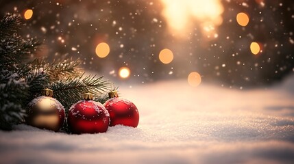 Christmas Ornaments in Snowy Winter Scene