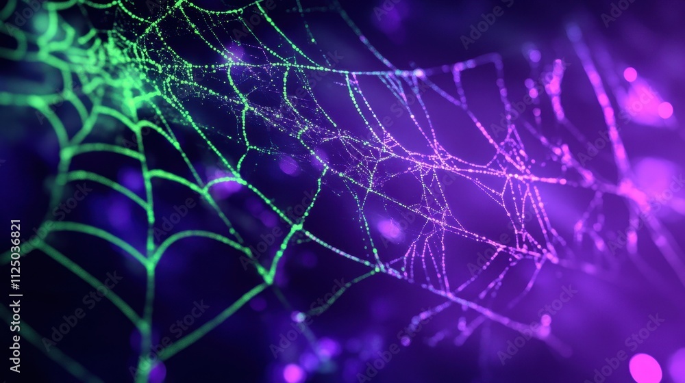Aufkleber halloween neon green spiderweb violet backdrop spooky inviting clean dynamic setup text space