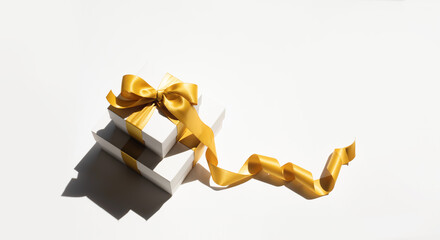 Luxury gift box with stream ribbon bow for celebration advertising template design.anniversary and special day with beautiful present