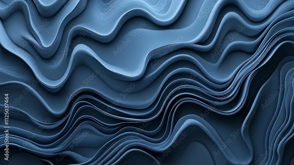 Fototapete flowing abstract waves creating dynamic blue pattern