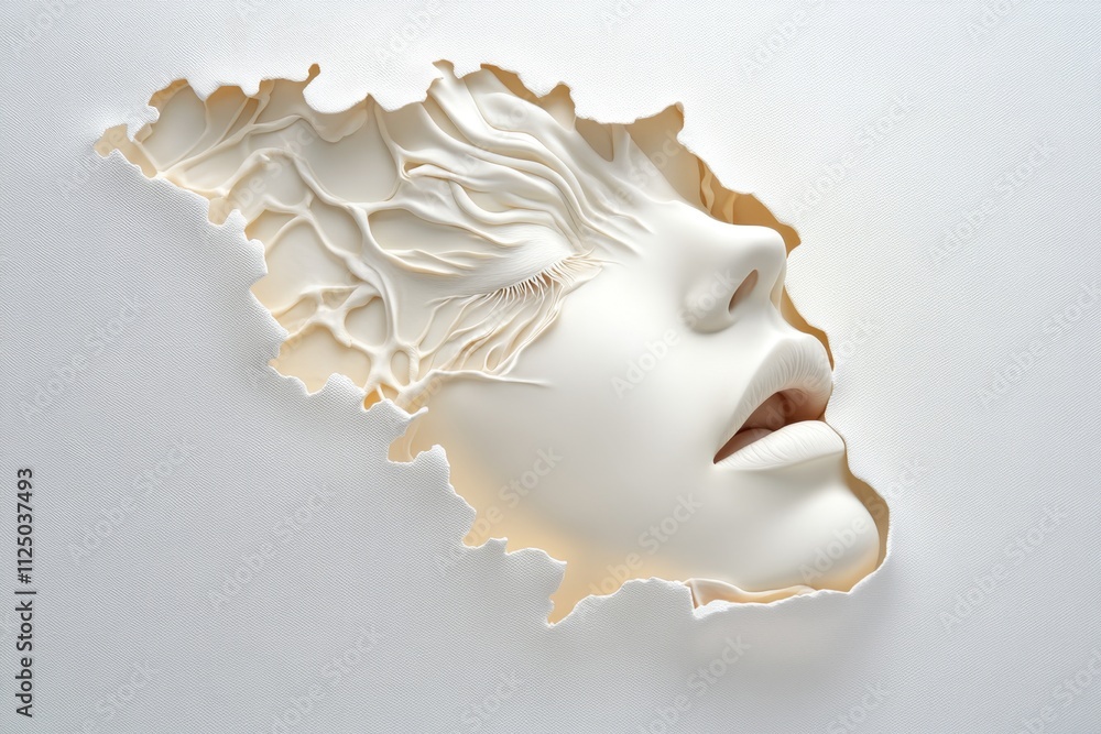Aufkleber a mysterious image of a woman face covered by soft tissue, blending abstract expression with subtle 