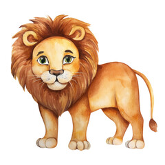 Adorable Cartoon Lion Watercolor Illustration Wildlife Animal Jungle King Cute Baby Lion African