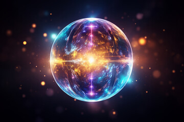 Fototapeta premium Gorgeous Abstract neon energy sphere of particles and waves of magical glowing on a dark background,