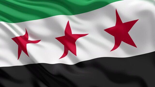 Syrian opposition flag seamless loop. 3D animation of the Syria National Coalition flag waving in the wind seamlessly.