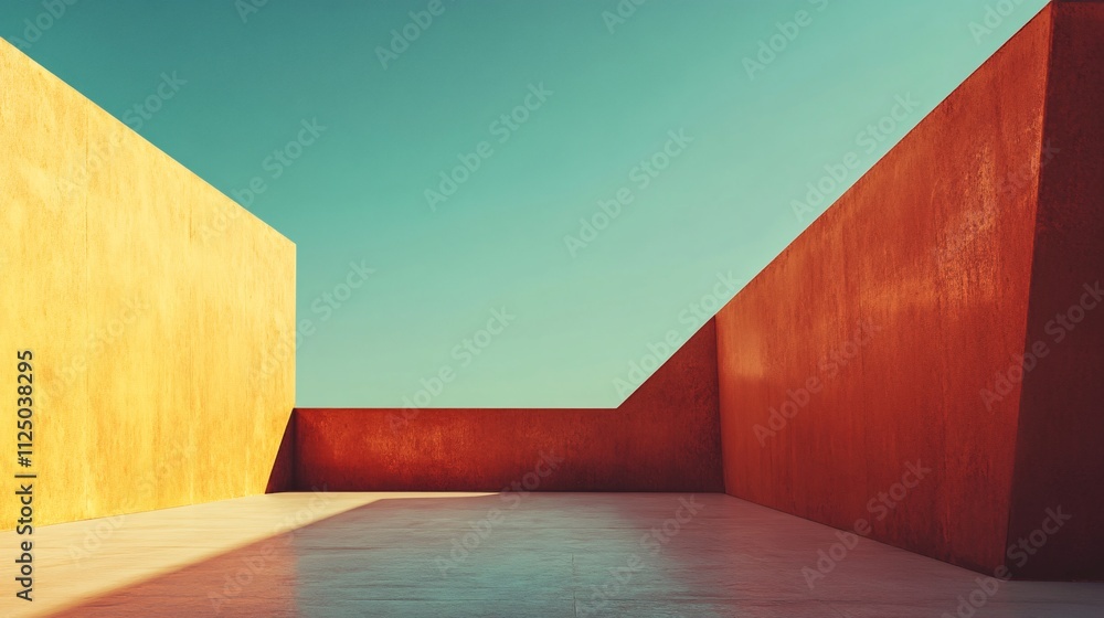 Poster modern minimalist architecture creating geometric shapes under blue sky