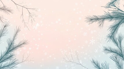 Obraz premium Pastel winter background with snow and pine branches.