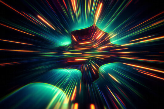 a colorful light streaks through a black background
