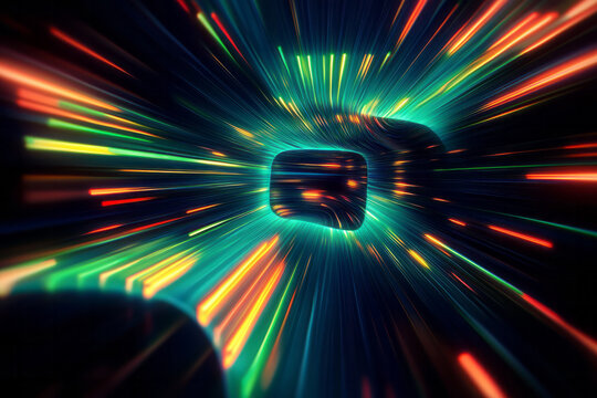 a colorful light streaks through a black background