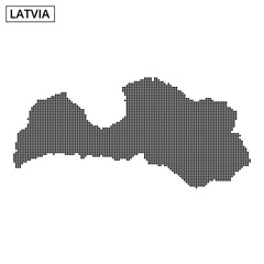 Abstract representation of Latvia's geographic outline with dotted pattern visual