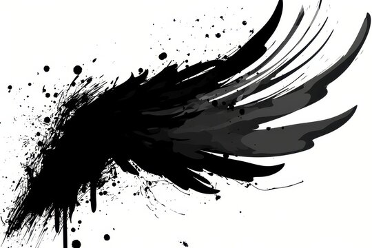 wings graffiti silhouette, bird grunge icon, angel spray wall art symbol, grafitti tag isolated