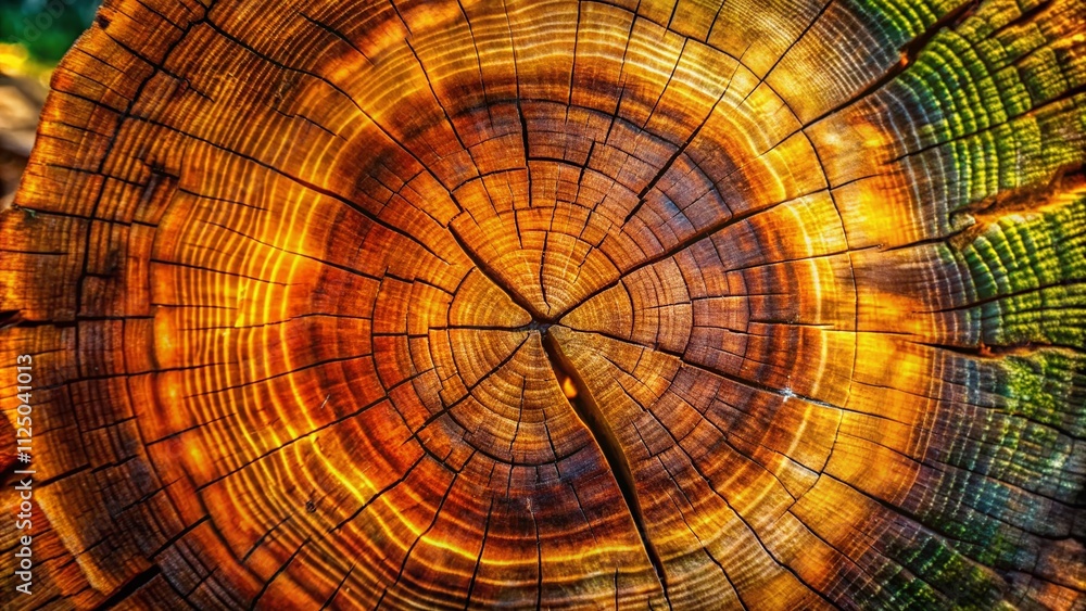 Aufkleber close-up view of the old cut surface of an oak tree showcasing natural textures and patterns in a st
