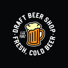 Original vector draft beer emblem in vintage style. T-shirt design.