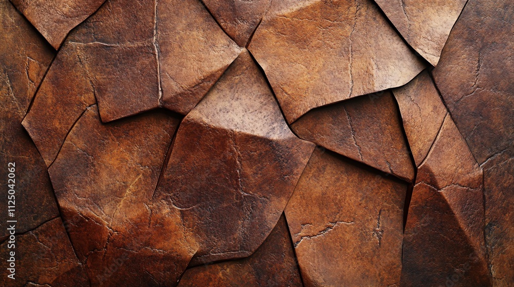 Poster Brown leather textured background showing folded shapes creating abstract pattern