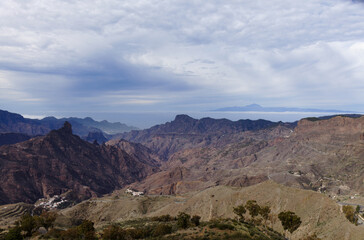 Gran Canaria, landscape of the central part of the island, Las Cumbres, ie The Summits, Roque Bentayga formation in Caldera de Tejeda