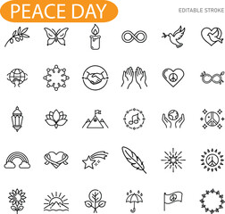 Obraz premium Peace Day Icons Unity, Harmony, Love, Hope, and Tranquility Symbols