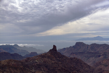 Gran Canaria, landscape of the central part of the island, Las Cumbres, ie The Summits, Roque Bentayga formation in Caldera de Tejeda