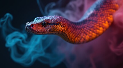 Fototapeta premium Colorful snake in vibrant smoke, showcasing stunning patterns.
