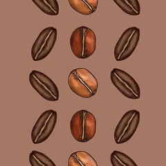 Seamless Pattern of Big Liberica and Robusta Beans on Mocha Mousse Background