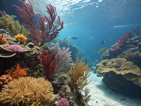 Collection of Seaweeds and Ocean Plants in a Flat Style featuring Corals, Actinia, Luminaria, Star, Phyllophora, Seashells, and Pearls for Underwater Decor and Illustrations