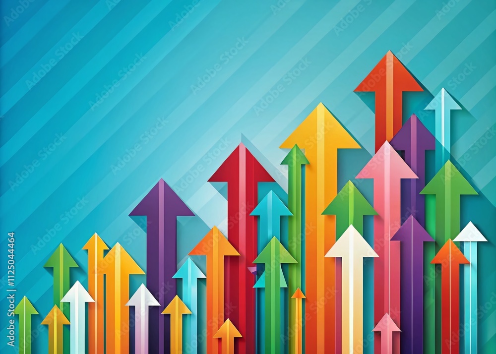 Poster collection of upward arrows in flat design style for dynamic illustrations and presentations, emphas