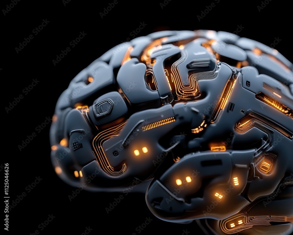 Aufkleber a futuristic depiction of a robotic brain, featuring intricate circuitry and glowing elements agains