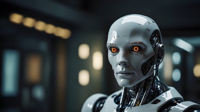 Futuristic portrait of an android robot, human in digital era. generative.ai